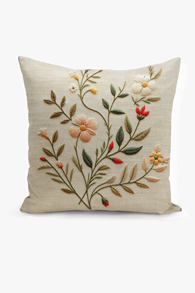 Filamente Husă de pernă cu imprimare digitală pe două fețe, cu aspect de broderie, model floral