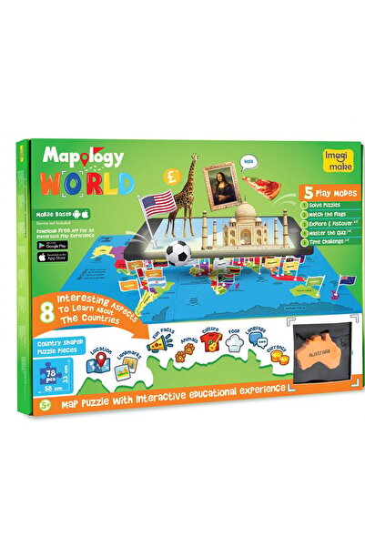 Imagimake Puzzle Harta Lumii cu Steaguri si Capitale - Realitate Augmentata cu Activitati in Limba Engleza