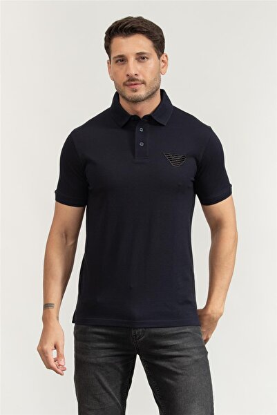 Emporio Armani Men's Eagle Logo Regular Fit Pique Cotton Short Sleeve Navy Blue Polo Neck T-Shirt Em003524 Af12955