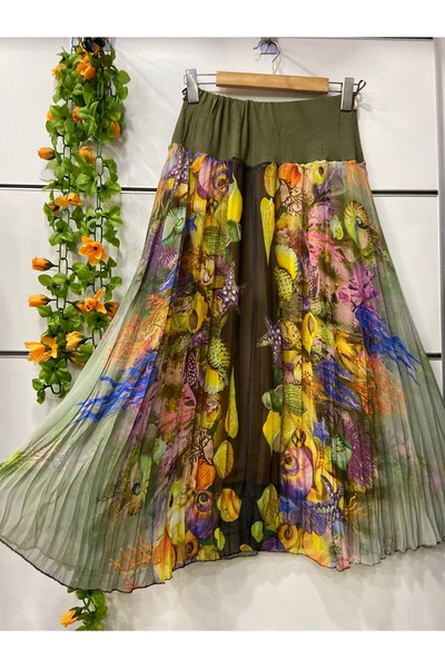 edu collection Fusta CHIMONĂ din șifon cu model lungime midi 85 cm