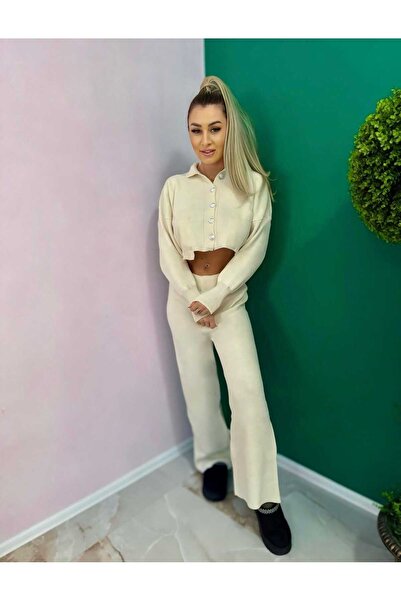 Intisimo Γυναικείο Πλεκτό Κοστούμι, Δύο Τεμάχια, Κουμπιά, Λευκό Ιβουάρ