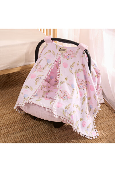 SALLHOMEE Sallhome Pembe Çiçek Desenli Pembe Puset Takımı – Ponponlu Örtü ve ...