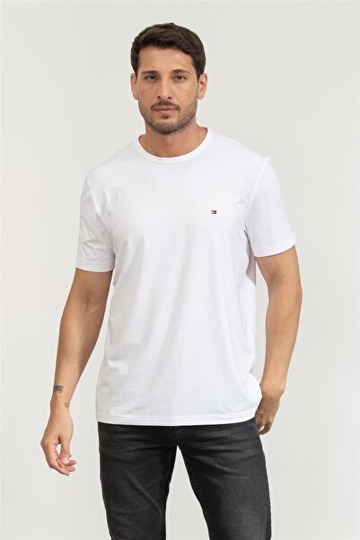 Tommy Hilfiger Erkek Bisiklet Yaka T-Shirt Beyaz