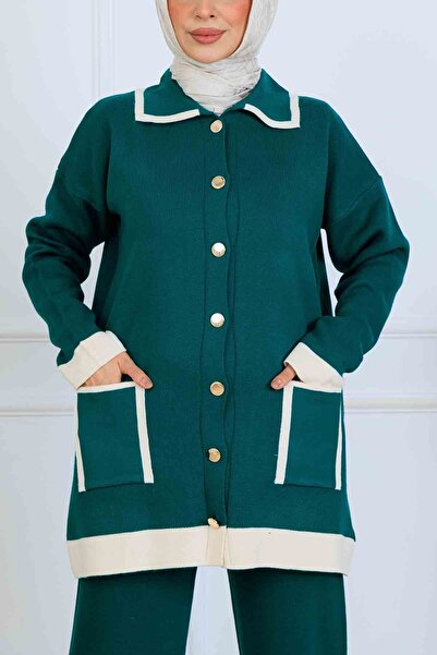 benguen Σετ πλεκτών ενδυμάτων με λεπτομέρεια με κουμπιά S1043 Σμαραγδένιο πράσινο