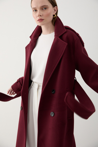 Laluvia Burgundy Cashmere Coat - 6047