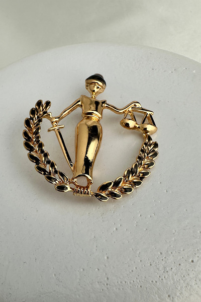 Modex Terazi Detay Mineli Adalet Heykeli Broş (4cm)