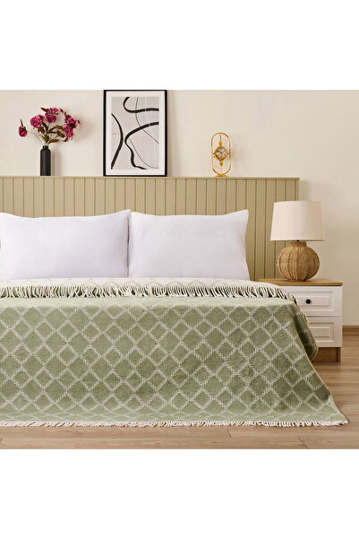 ASPARTAM Soft Zivra Cotton Double Blanket - Green - 200X220 cm