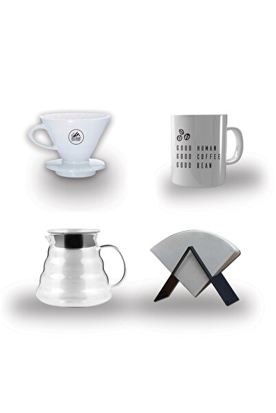 VESTRON Kahve Demleme Tanışma Seti V60|Sürahi|Stand Ve V60 Kağıt|Kupa Bardak|...