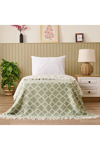 ASPARTAM Soft Zivra Cotton Single Blanket - Green - 150X200 cm