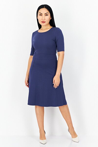 ZERO Women Plain Midi Dress, Navy
