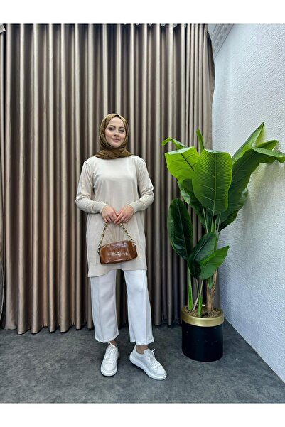 MEYSADESİGN Yaprak Desen Merserize Kazak Bej