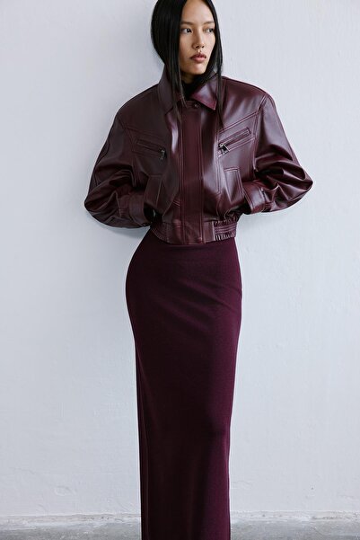 rue Hakiki Deri Vatkalı Bordo Ceket