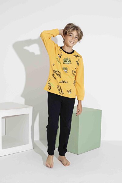 RAPAPA Boys' Colorful Printed Long Sleeve Pajama Set - Interlock Fabric 7413 Yellow