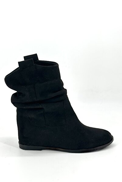 Shoebutik Madeleyn Black Suede Hidden Wedge Heel Women's Boots