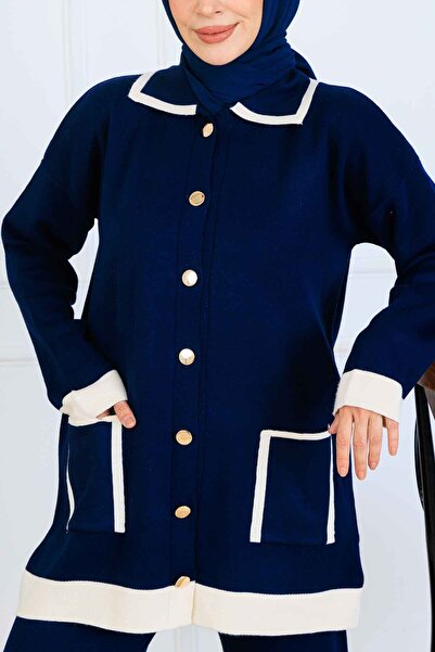 benguen Трикотажний комплект з ґудзиками та лініями S1043 Синій