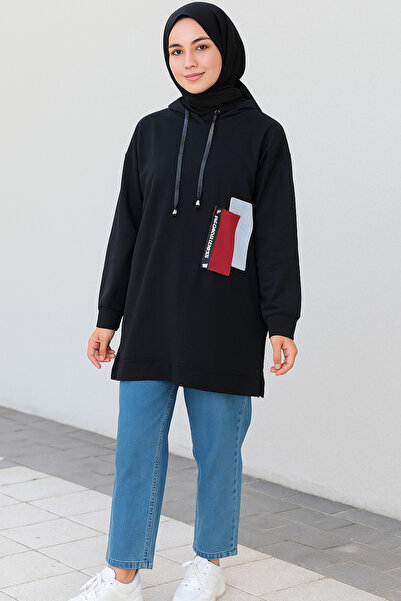 ŞIK VE MUTLU Kapüşonlu Tunik Model Tesettür Sweatshirt