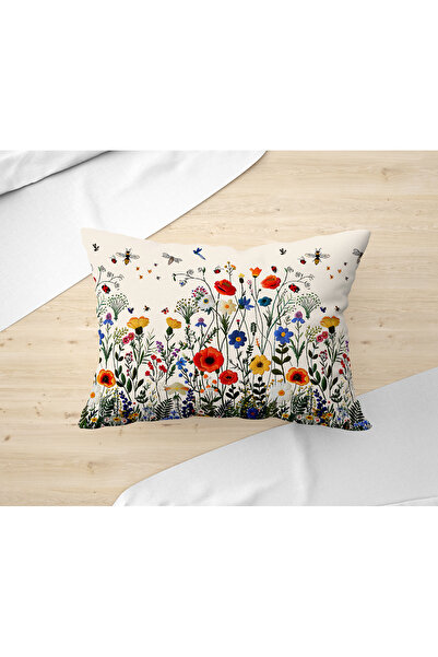 Filamente Çift Taraflı Dijital Baskı Kırlent Kılıfı Nakış Görünümlü Çiçek Des...