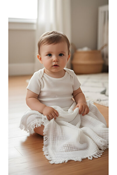 Cevval 100% Cotton with Tassel Edges 4 Layers 230 Grams 115 X100 cm Multi-Purpose Muslin Baby Blanket