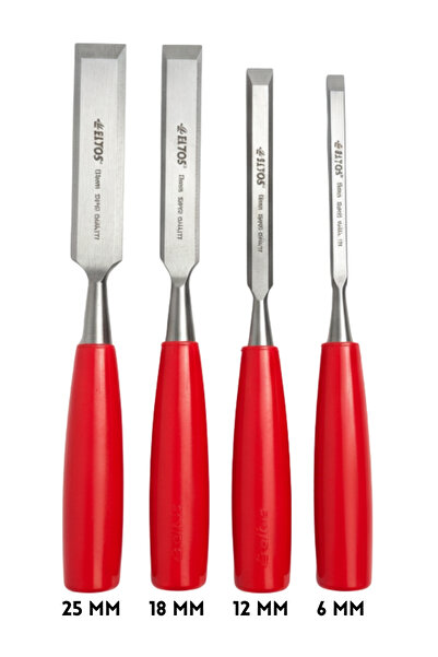 ELDİPA 4’lü Iskarpela Seti – Çelik Uçlu Kırılmaz Saplı Profesyonel Ahşap Oyma Seti - İskarpela