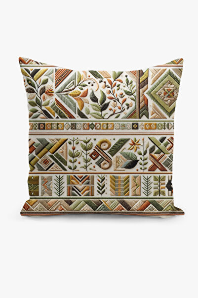 Filamente Husă pentru pernă cu imprimare digitală pe două fețe, aspect brodat, model mixt