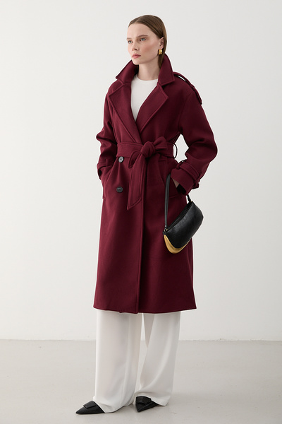 Laluvia Burgundy Cashmere Coat - 6047