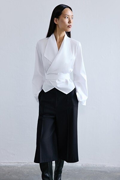 rue Bağlama Detaylı Uzun Kollu Beyaz Gömlek