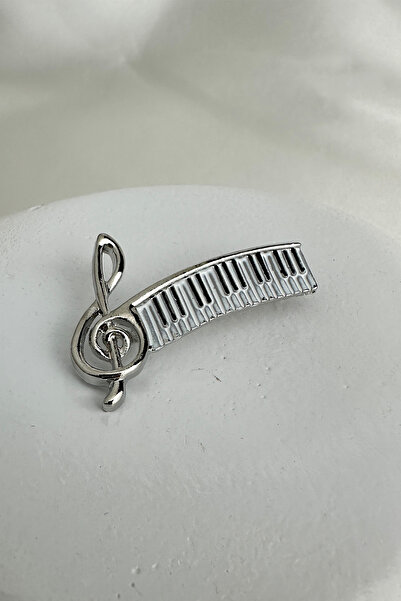 Modex Gümüş Rengi Müzik Notası Detay Piyano Broş (5cm)