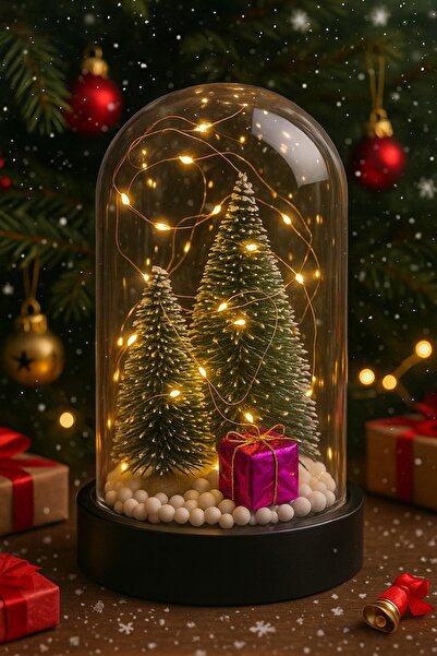 CHANCE GİFT فانوس شجرة الصنوبر للعام الجديد مع إضاءة، هدية بتصميم الثلج والشج...