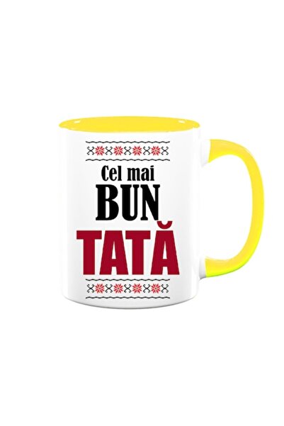 OEM Personalized Mug for Dad with Message: 'Best Dad', Traditional Motifs, Betaprint, White with Yellow