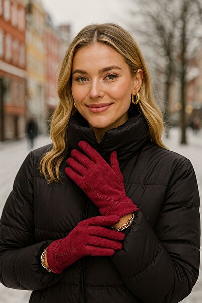 FELLMENS Burgundy Suede Women's Gloves