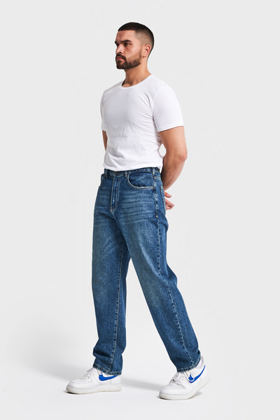 its basic Erkek Koyu T.Kot Rengi 4w5-31 Loose Fit %100 Koton Denim Jean