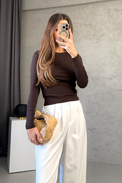 ModaPlaza Γυναικείο μπλουζάκι με μακρύ μανίκι με λαιμόκοψη