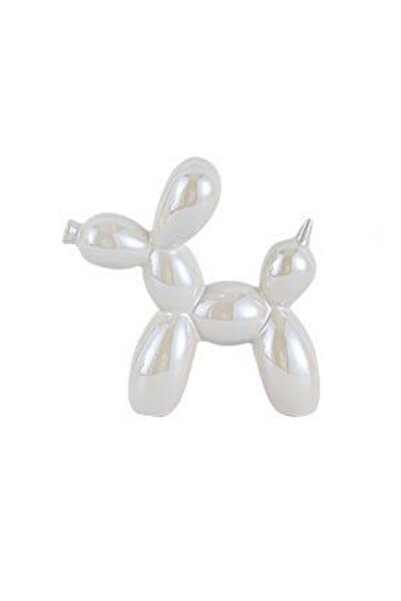 Generic قطعة واحدة من زينة تمثال كلب بالون، 18×22 سم، أبيض لؤلؤي