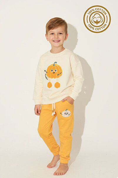 WORRN Erkek Çocuk %100 Pamuk Kabak Nakış Süzeneli Paça Lastikli Takım - 2150