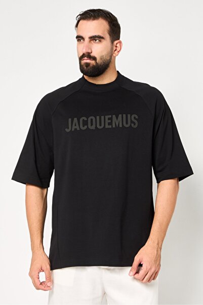 JACQUEMUS Men Crew Neck Short Sleeve Brand Logo T-shirt, Black