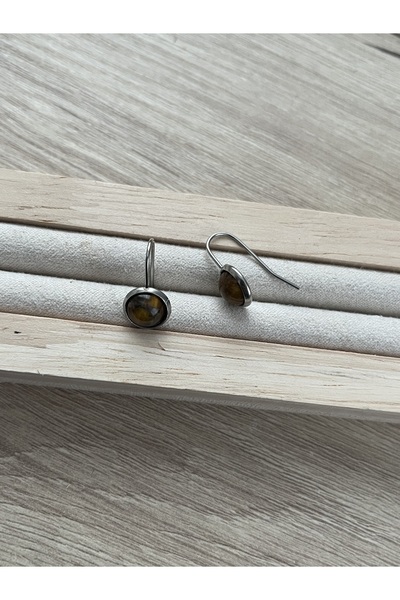 Pel Design 8 mm Tiger's Eye Stone Steel Earrings Handcrafted