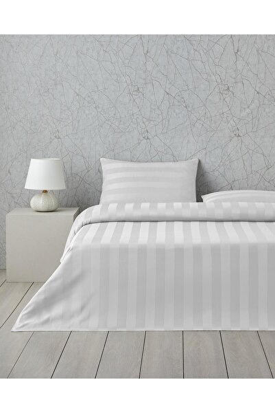 English Home Deluxe Striped Cotton Satin King Size Duvet Cover Set 240X220 cm Off White