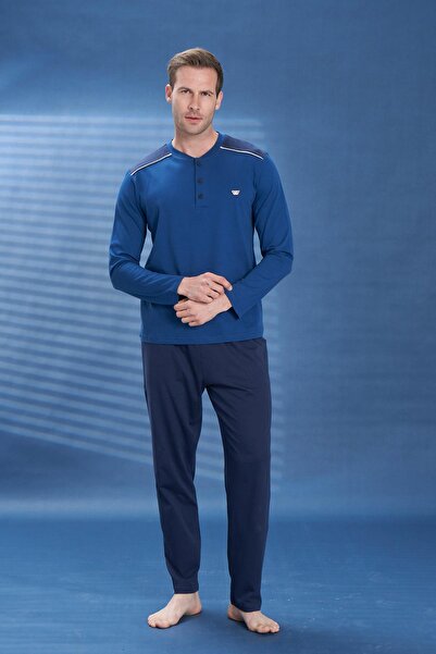 Owersleep Ανδρικό σετ πιτζάμες από χτενισμένο βαμβάκι με μπροστινό πάτσο για ...