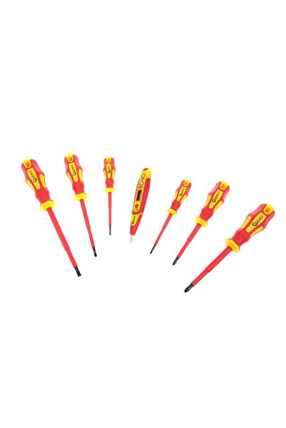 GEKO INSULATED SCREWDRIVER SET FOR ELECTRICIANS 1000V AND DIGITAL VOLTAGE TESTER 7 PIECES