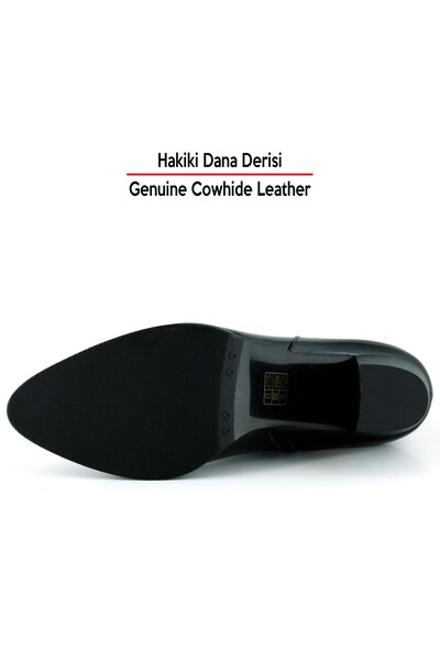 Erkan Saçmacı Black Patent Leather Genuine Cowhide Buckle Zippered Pointed Toe Thick Heeled Casual Boots