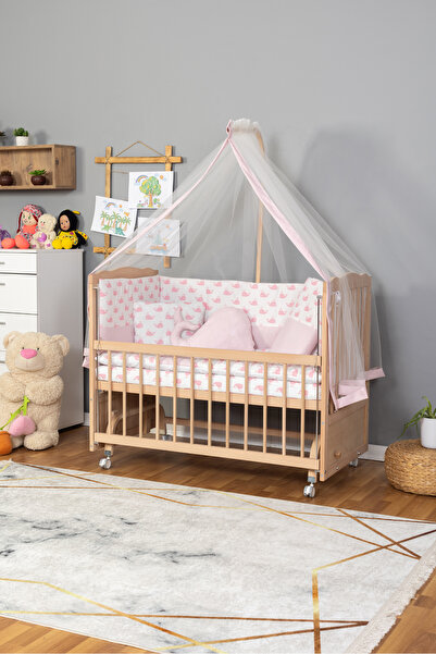 BamgidooMobilya Doğal Ahşap Beşik Anne Yanı Sallanır 70X130 - Balina Uyku Set...