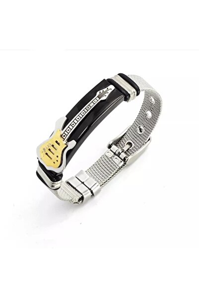 Tessero Men's Stainless Steel Bracelet, Guitar Shape Design, Adjustable Size, Silver