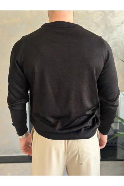 ECARTS Men's Regular Fit Crew Neck Knitwear Sweater Black Eca043