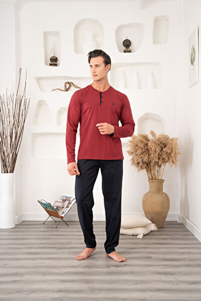 Lohusa Homewear Ανδρικό σετ πιτζάμες σε μπορντό σχέδιο, κλασικό, μακρυμάνικο,...