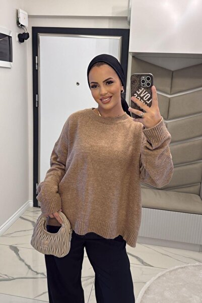 megapol giyim Women's Camel Soft Basic Sweater