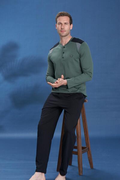 Owersleep Ανδρικό σετ πιτζάμες από χτενισμένο βαμβάκι με μπροστινό πάτσο για ...