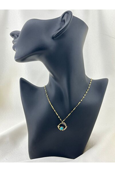 Tudivanyu Aksesuar Zircon Stone Blue Sparkling Stone Stainless Steel Necklace