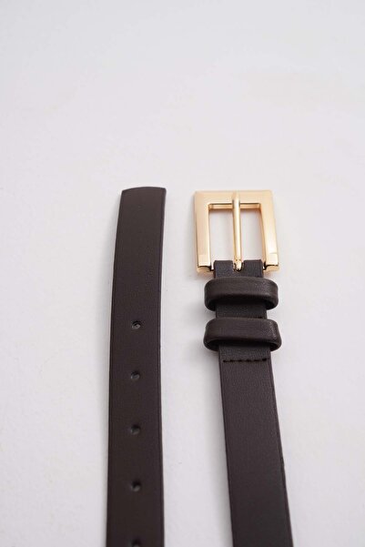 Çantacımstore Kadın Kemer Dikdörtgen Kalın Halkalı Gold Kahverengi