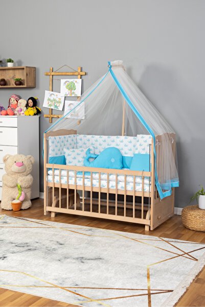 BamgidooMobilya Doğal Ahşap Beşik Anne Yanı Sallanır 70X130 - Balina Uyku Set...