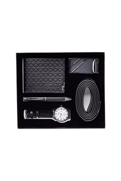 Tessero Set cadou pentru bărbați cu ceas analog, curea cu cataramă, portofel din piele, stilou, 4 articole, mecanism cu cuarț